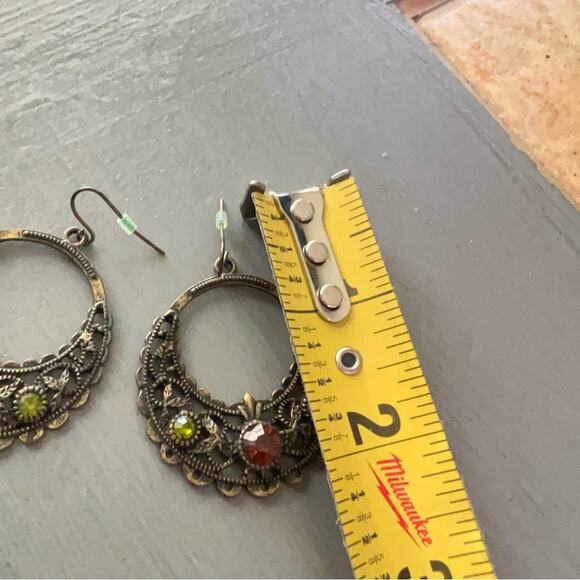 Antique Gold Tone Gem Earrings - Picture 3 of 6